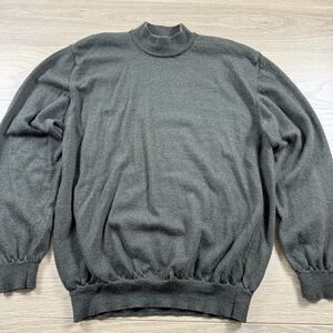 Vintage Bachrach Sweater Men XL Green Merino Wool Italy Mock Neck Ribbbed Hems